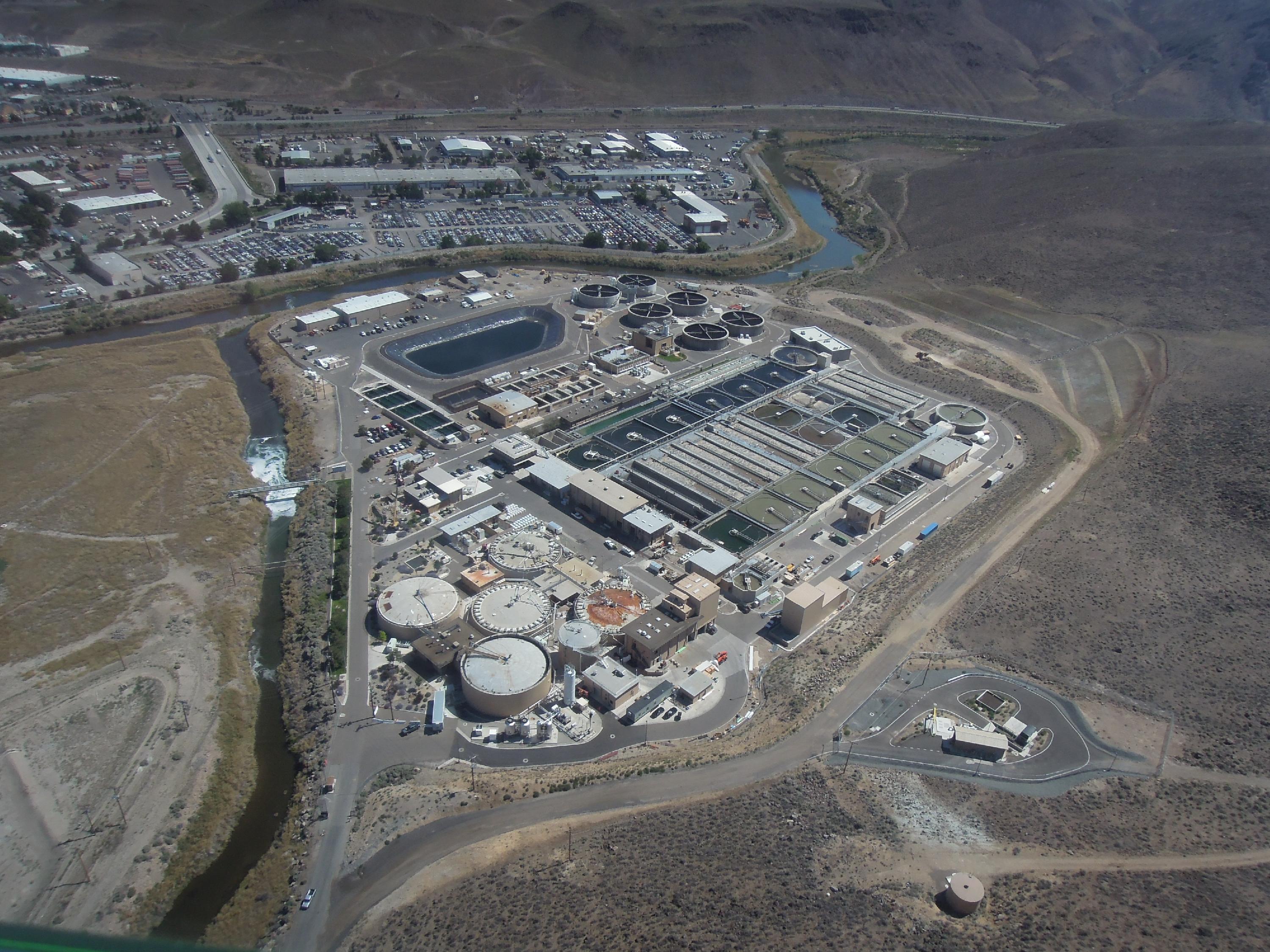Overhead perspective of a sprawling industrial facility